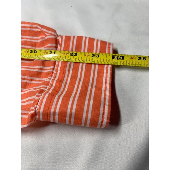 Lauren Ralph Lauren Camp Shirt Womens L Orange & White Stripe Roll Tab - Picture 7 of 8